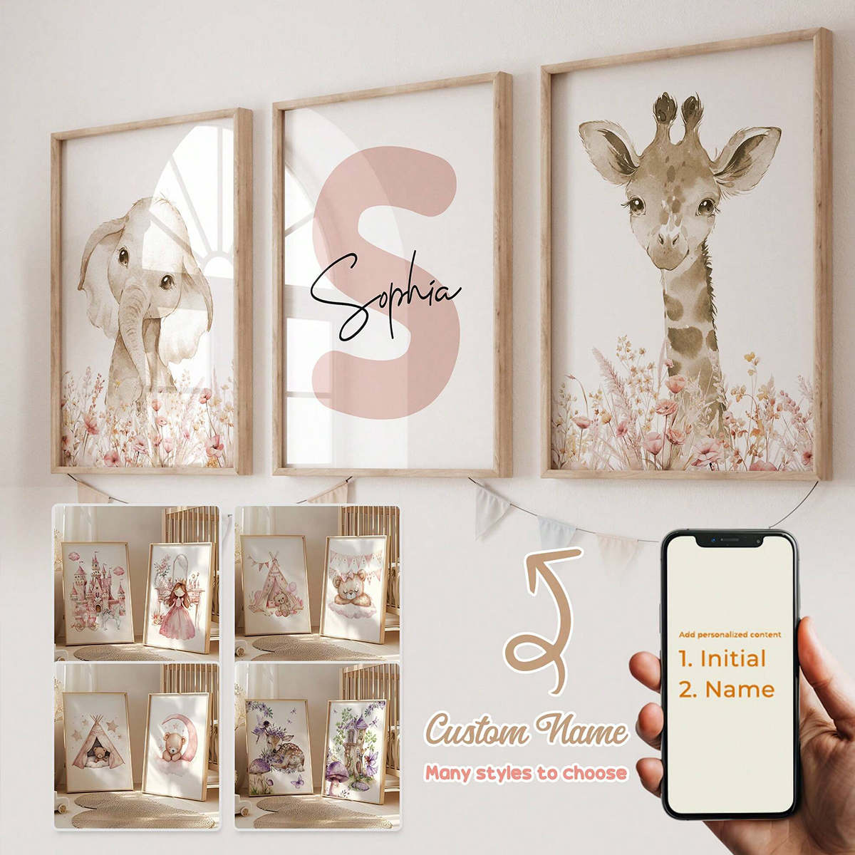 Baby Nursery Kids - Custom Name Nursery Wall Art Set,
