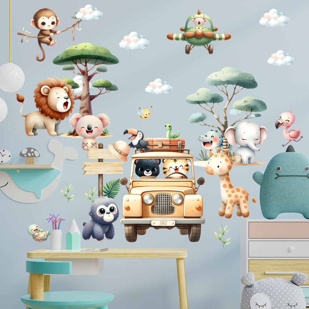 Baby Zoo Nursery - kids room cartoon elephant giraffe tree