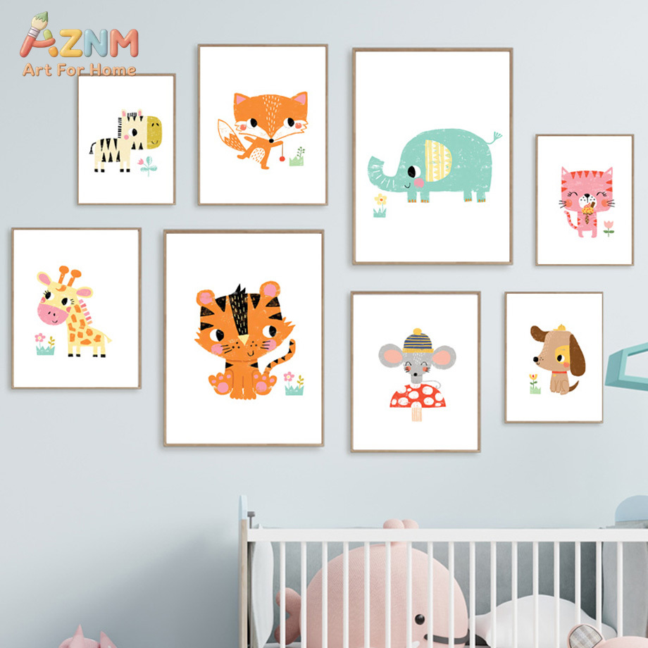 Baby Zoo Nursery - Cartoon Baby Animal Nursery Wall Art