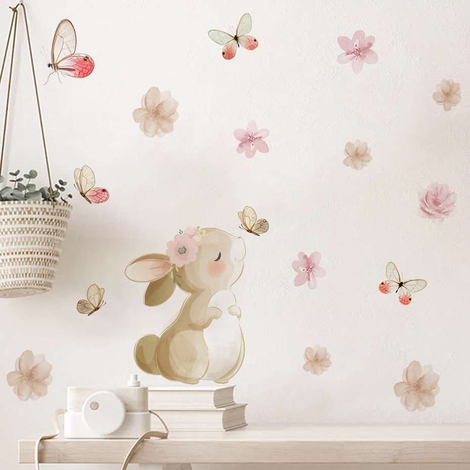Baby Nursery Needs - Cartoon Rabbit Flowers Butterfly Wall Sticker
