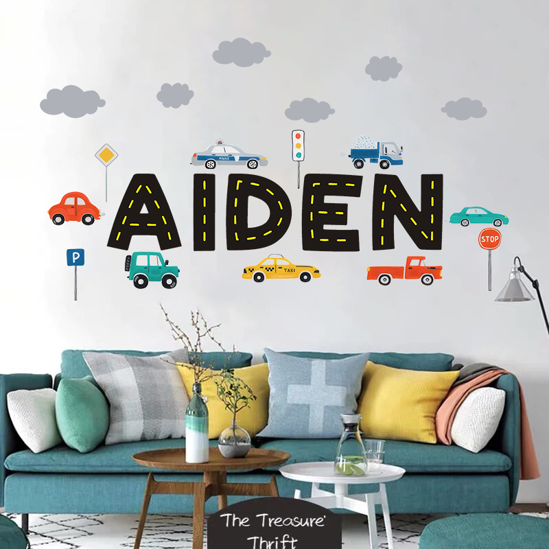 Custom Name Construction Vehic - Baby Nursery Wall Mural 리뷰 및 가격