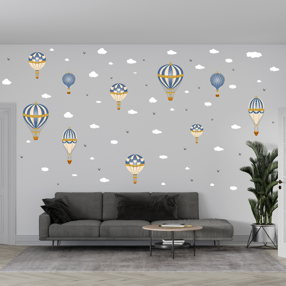 Cartoon Hot Air Balloon Clouds - Baby Nursery Wall Mural 리뷰 및 가격