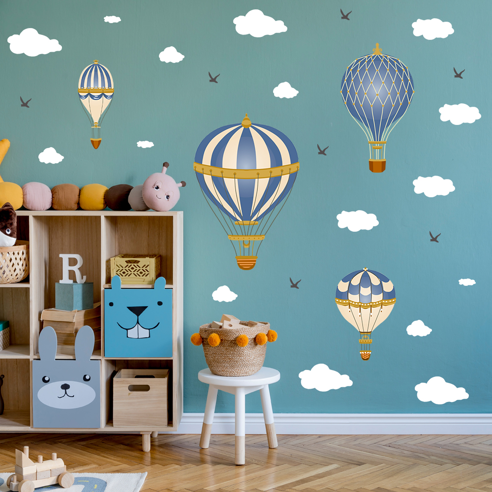 Cartoon Hot Air Balloon Clouds - Baby Nursery Wall Mural 리뷰 및 가격