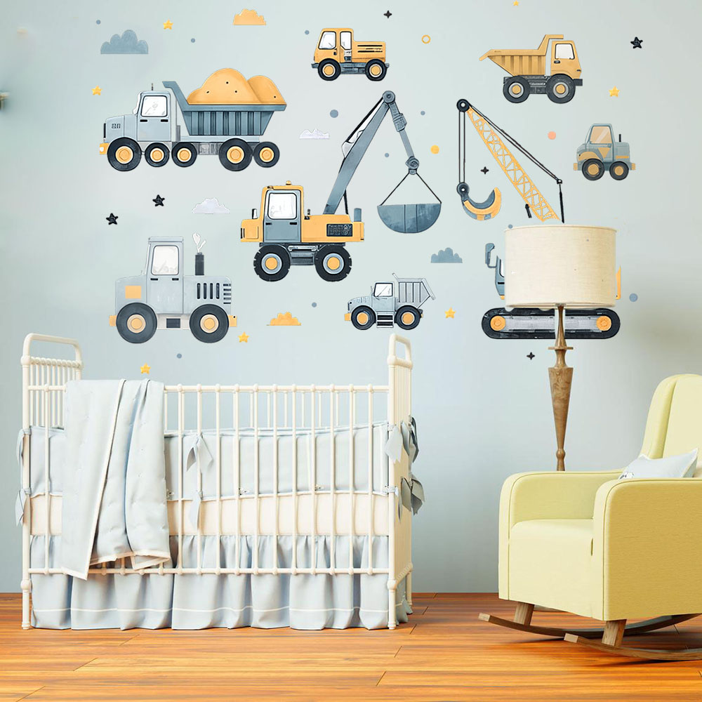 Cartoon Excavator Vehicles Set - Baby Nursery Wall Mural 리뷰 및 가격