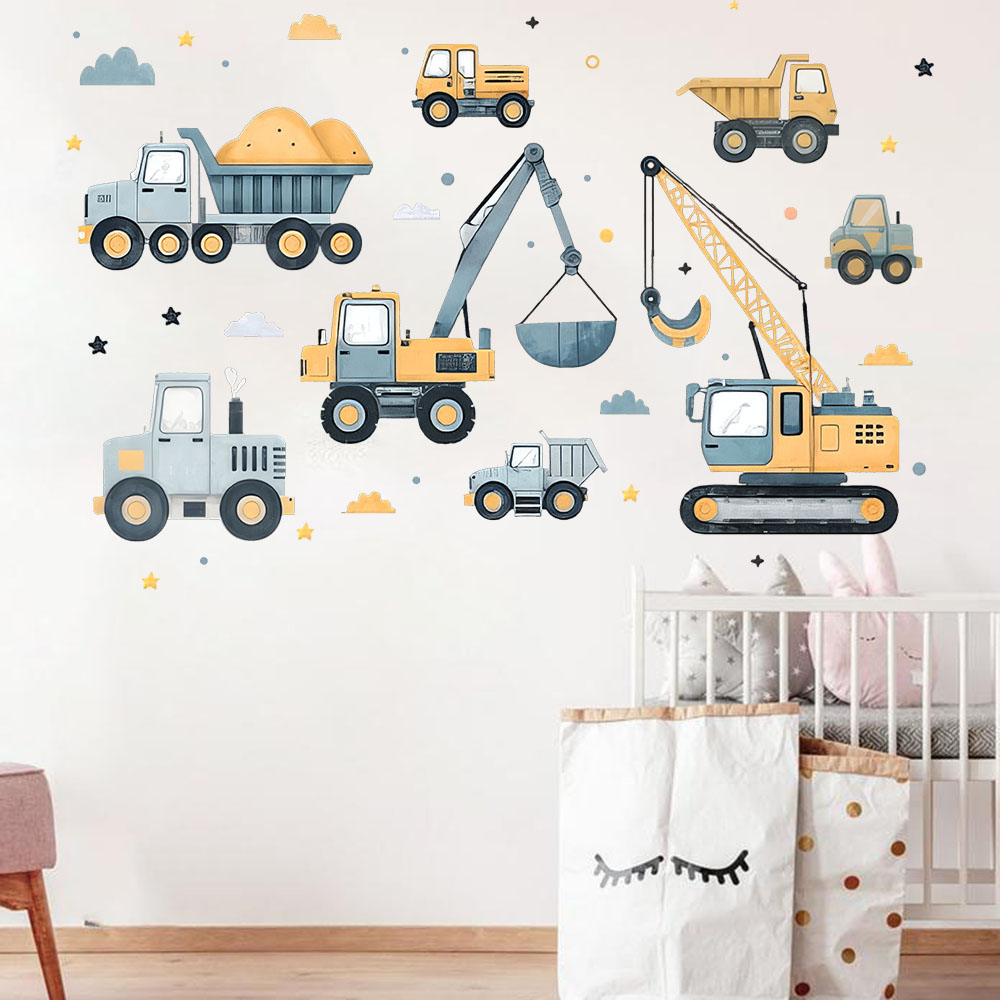 Cartoon Excavator Vehicles Set - Baby Nursery Wall Mural 리뷰 및 가격