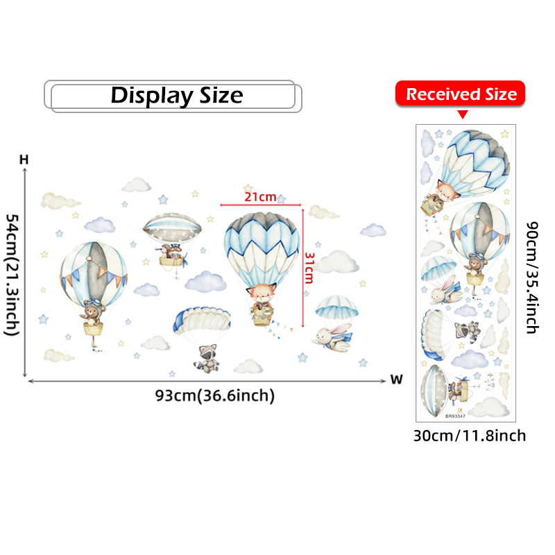 Cartoon Cute Animals Hot Air B - Baby Nursery Wall Mural 리뷰 및 가격