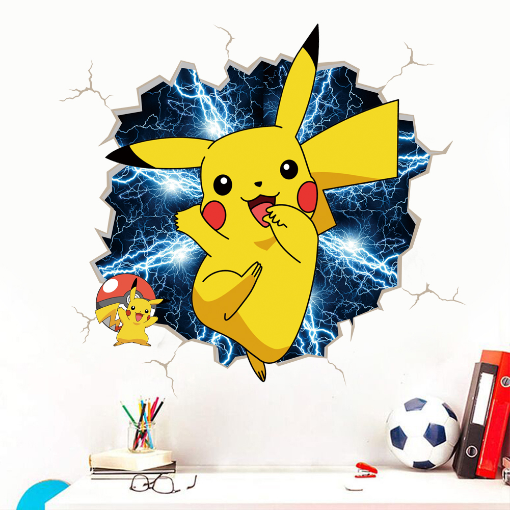 3D Broken Wall Cartoon Pikachu - Baby Nursery Wall Mural 리뷰 및 가격