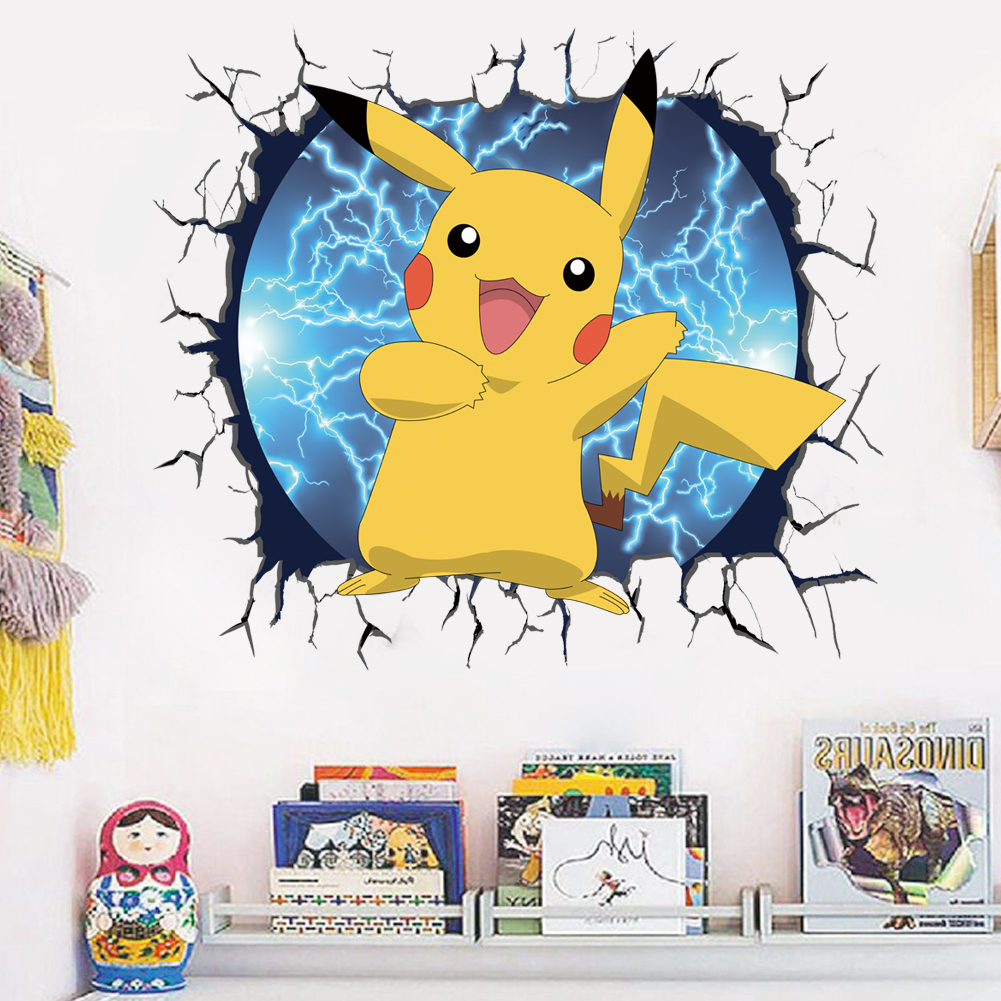 3D Broken Wall Cartoon Pikachu - Baby Nursery Wall Mural 리뷰 및 가격