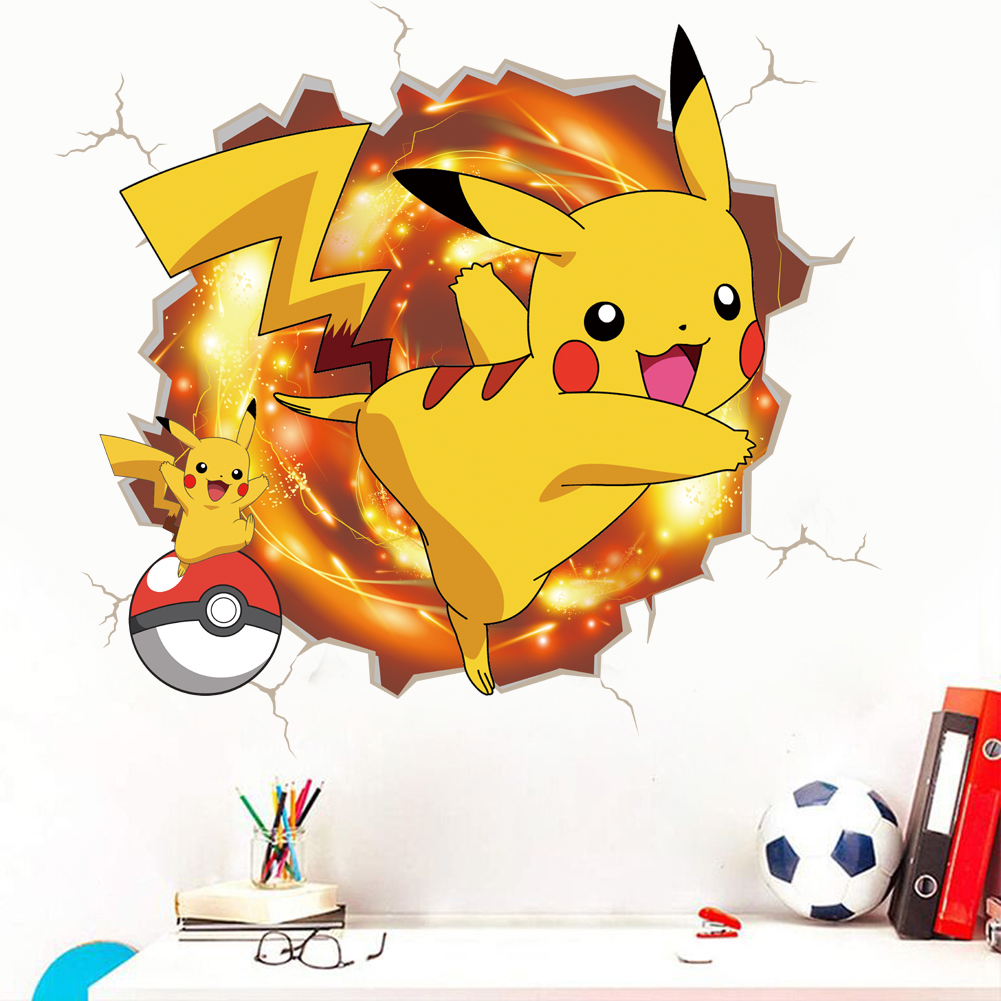 3D Broken Wall Cartoon Pikachu - Baby Nursery Wall Mural 리뷰 및 가격