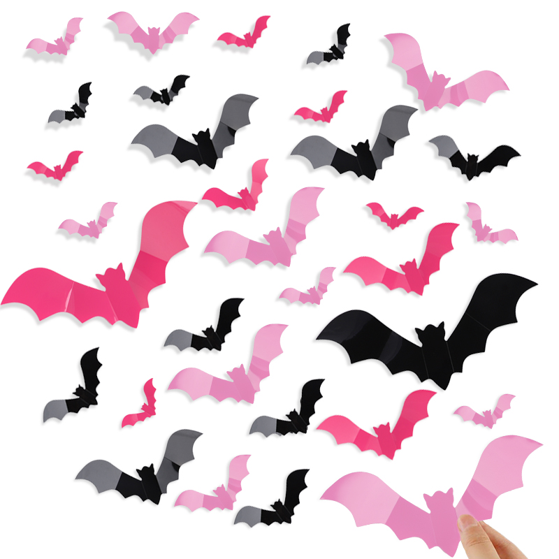 24/48Pcs Halloween Pink Bats W - Baby Nursery Wall Mural 리뷰 및 가격