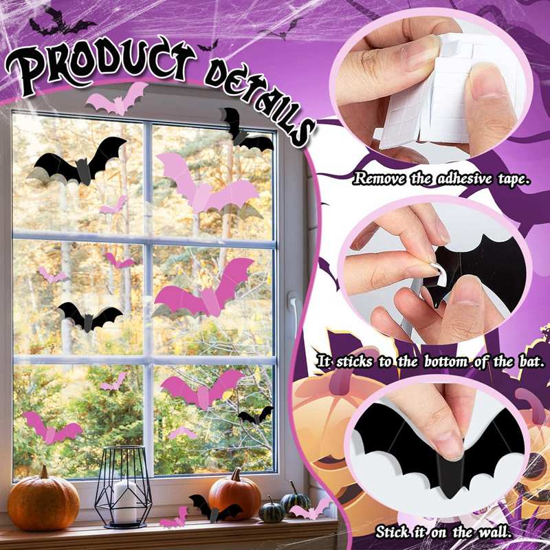 24/48Pcs Halloween Pink Bats W - Baby Nursery Wall Mural 리뷰 및 가격