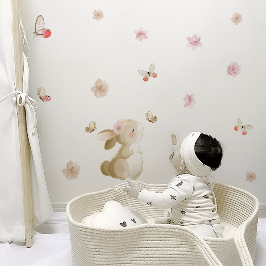 Cartoon Rabbit Flowers Butterf - Baby Nursery Needs 리뷰 및 가격