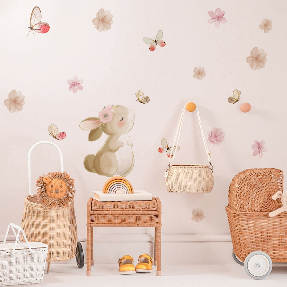 Cartoon Rabbit Flowers Butterf - Baby Nursery Needs 리뷰 및 가격