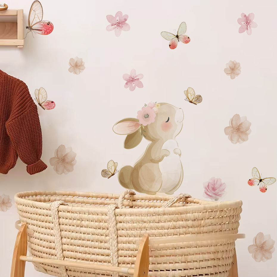 Cartoon Rabbit Flowers Butterf - Baby Nursery Needs 리뷰 및 가격