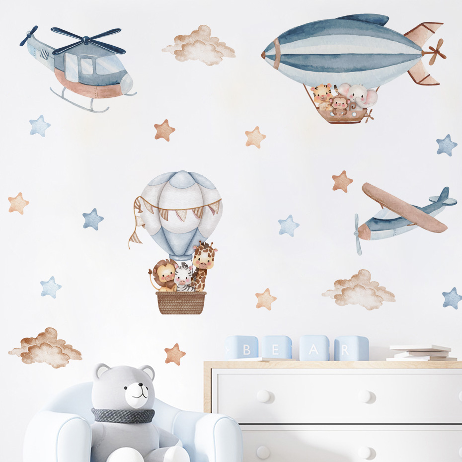 Watercolor Animals Hot Air Bal - Baby Nursery Wall Mural 리뷰 및 가격