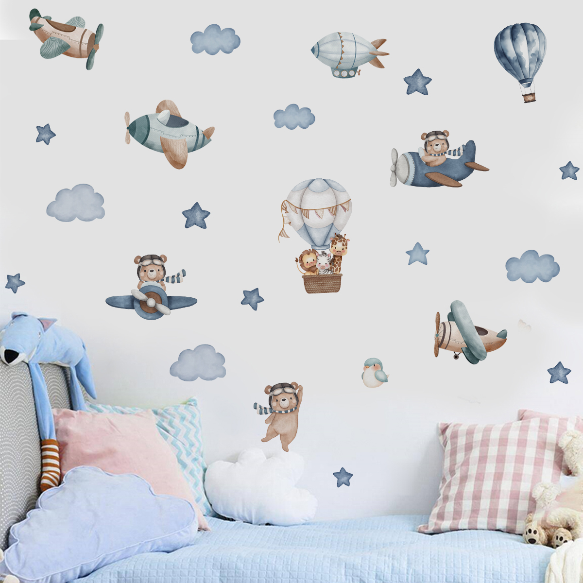 Watercolor Animals Hot Air Bal - Baby Nursery Wall Mural 리뷰 및 가격
