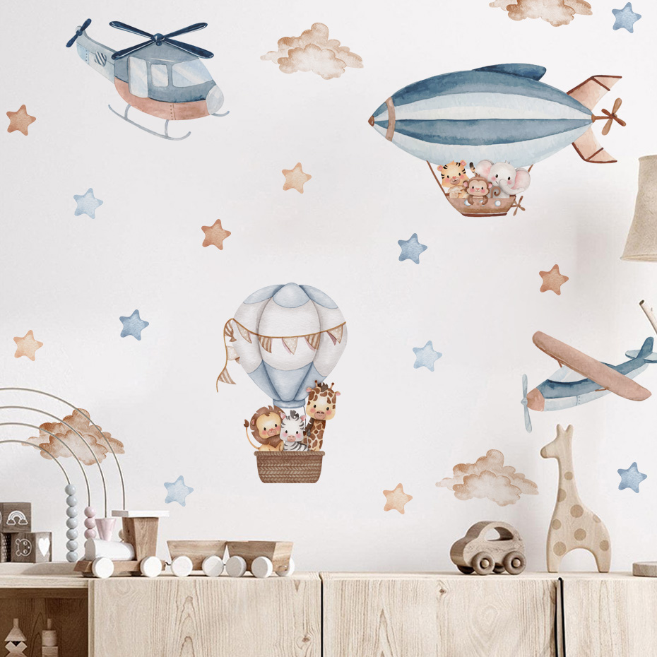 Watercolor Animals Hot Air Bal - Baby Nursery Wall Mural 리뷰 및 가격