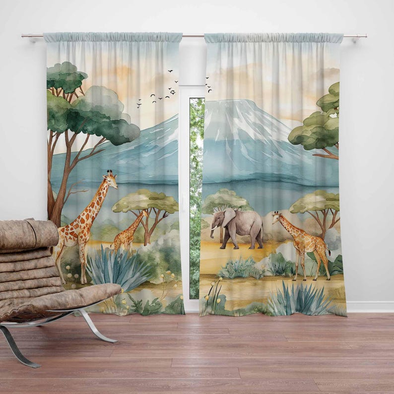 Safari Animals Kids Curtains B - Baby Nursery In Hospital 리뷰 및 가격