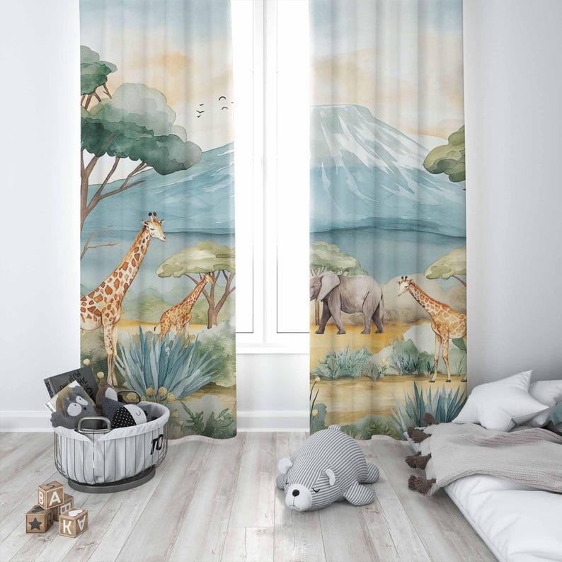 Safari Animals Kids Curtains B - Baby Nursery In Hospital 리뷰 및 가격