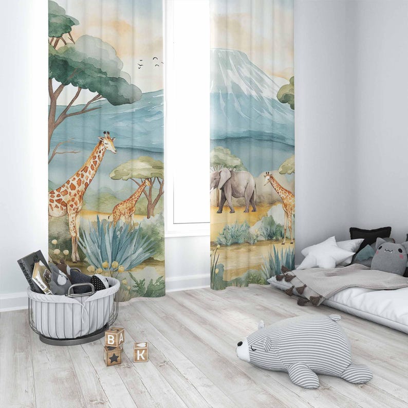 Safari Animals Kids Curtains B - Baby Nursery In Hospital 리뷰 및 가격