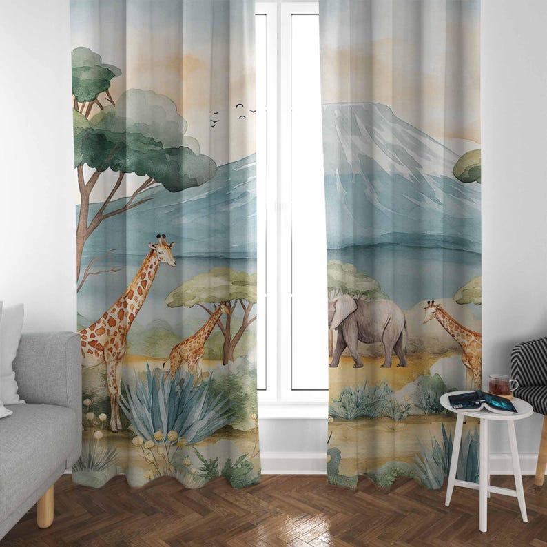 Safari Animals Kids Curtains B - Baby Nursery In Hospital 리뷰 및 가격