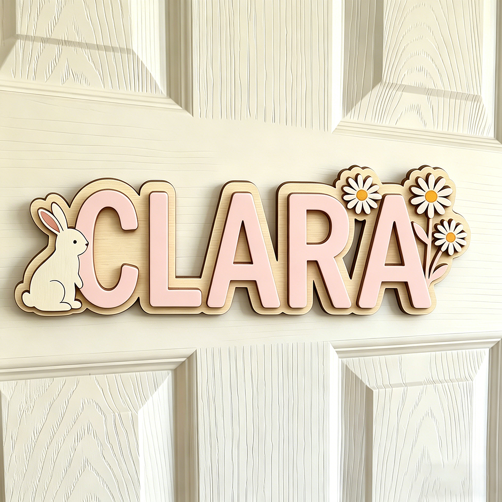 Custom Bunny & Daisy Kids Name - Baby Nursery Kids 리뷰 및 가격