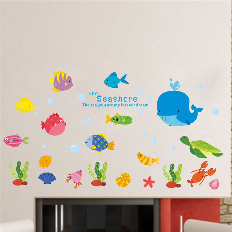 Cute Fishes Whale Shark Sealif - Baby Nursery Wall Mural 리뷰 및 가격