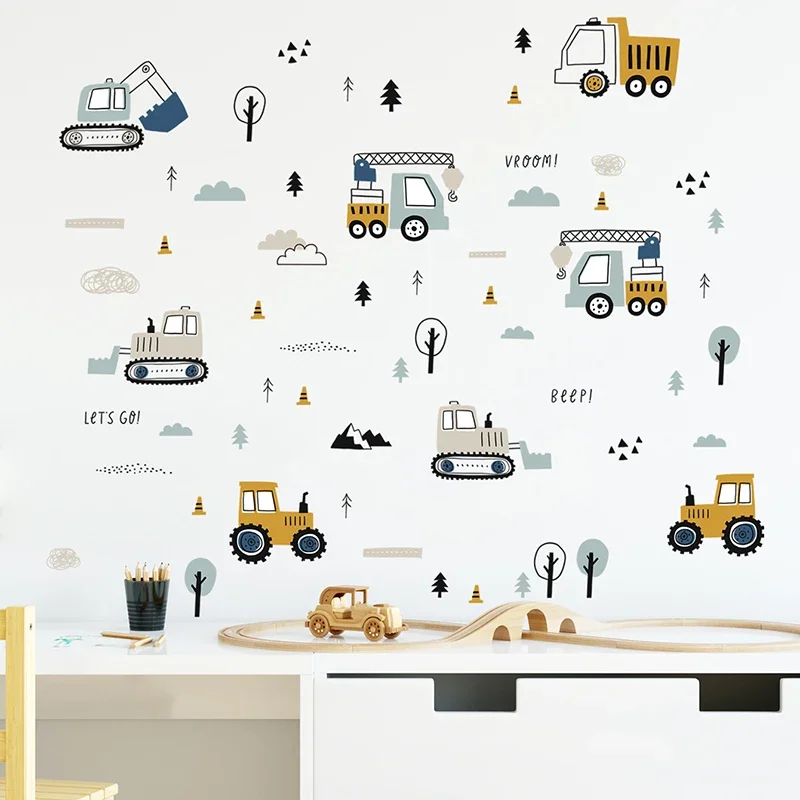 Hand Drawn Cute Cars Cargo Tru - Baby Nursery Wall Mural 리뷰 및 가격