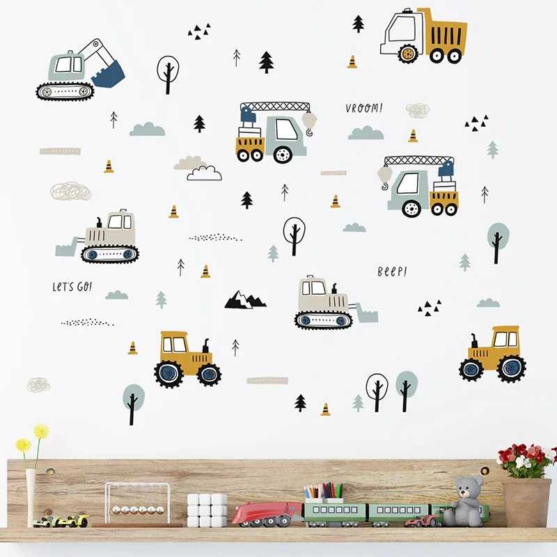 Hand Drawn Cute Cars Cargo Tru - Baby Nursery Wall Mural 리뷰 및 가격