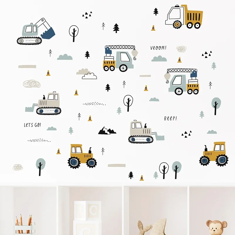 Hand Drawn Cute Cars Cargo Tru - Baby Nursery Wall Mural 리뷰 및 가격