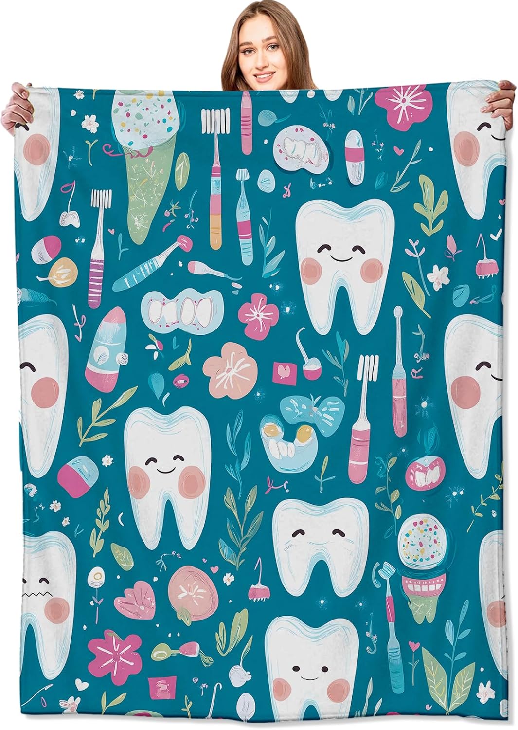 Cute Teeth Dental Print Throw  - Baby Nursery In Hospital 리뷰 및 가격