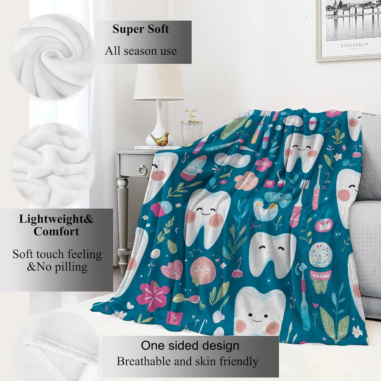 Cute Teeth Dental Print Throw  - Baby Nursery In Hospital 리뷰 및 가격