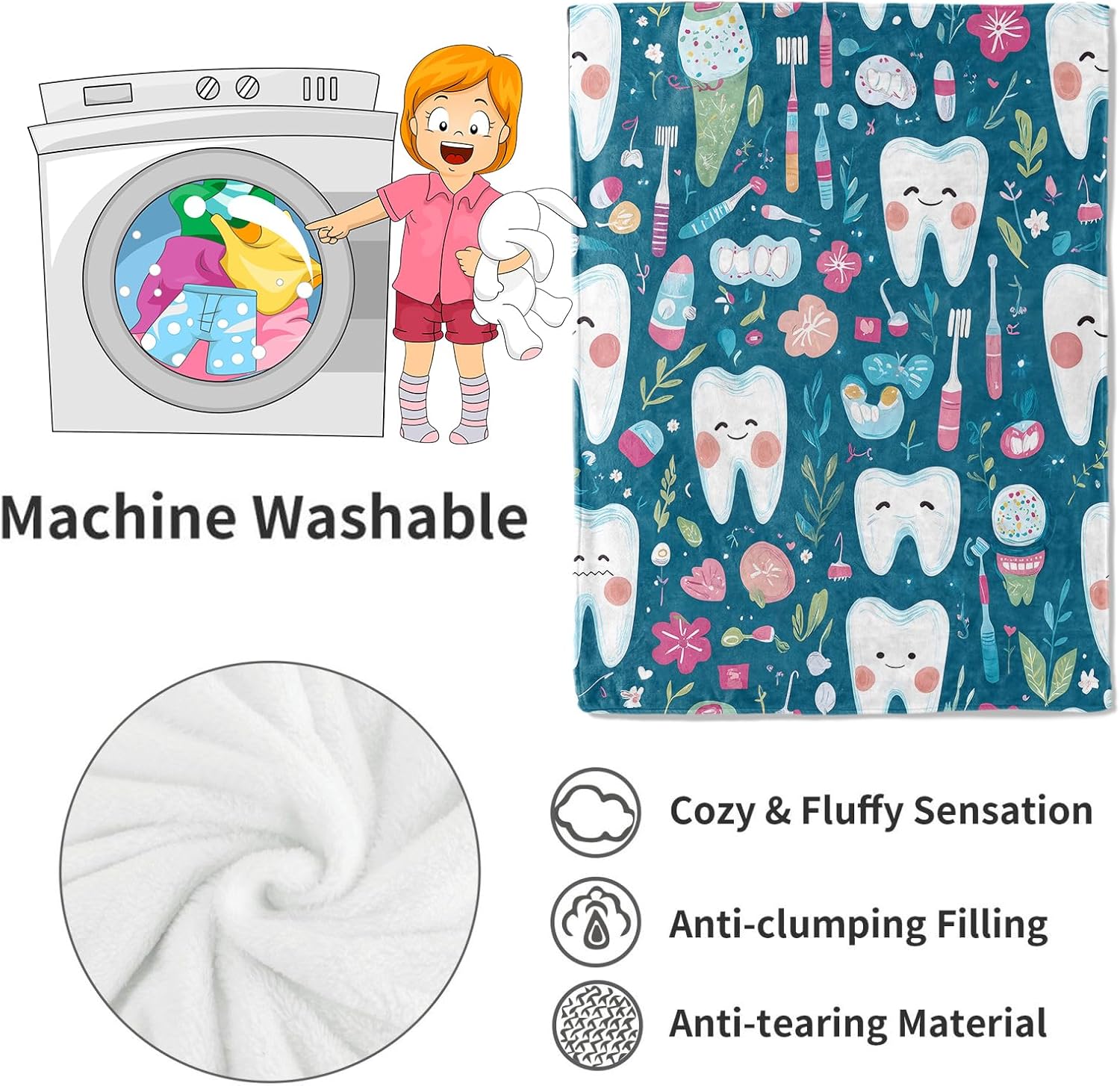Cute Teeth Dental Print Throw  - Baby Nursery In Hospital 리뷰 및 가격