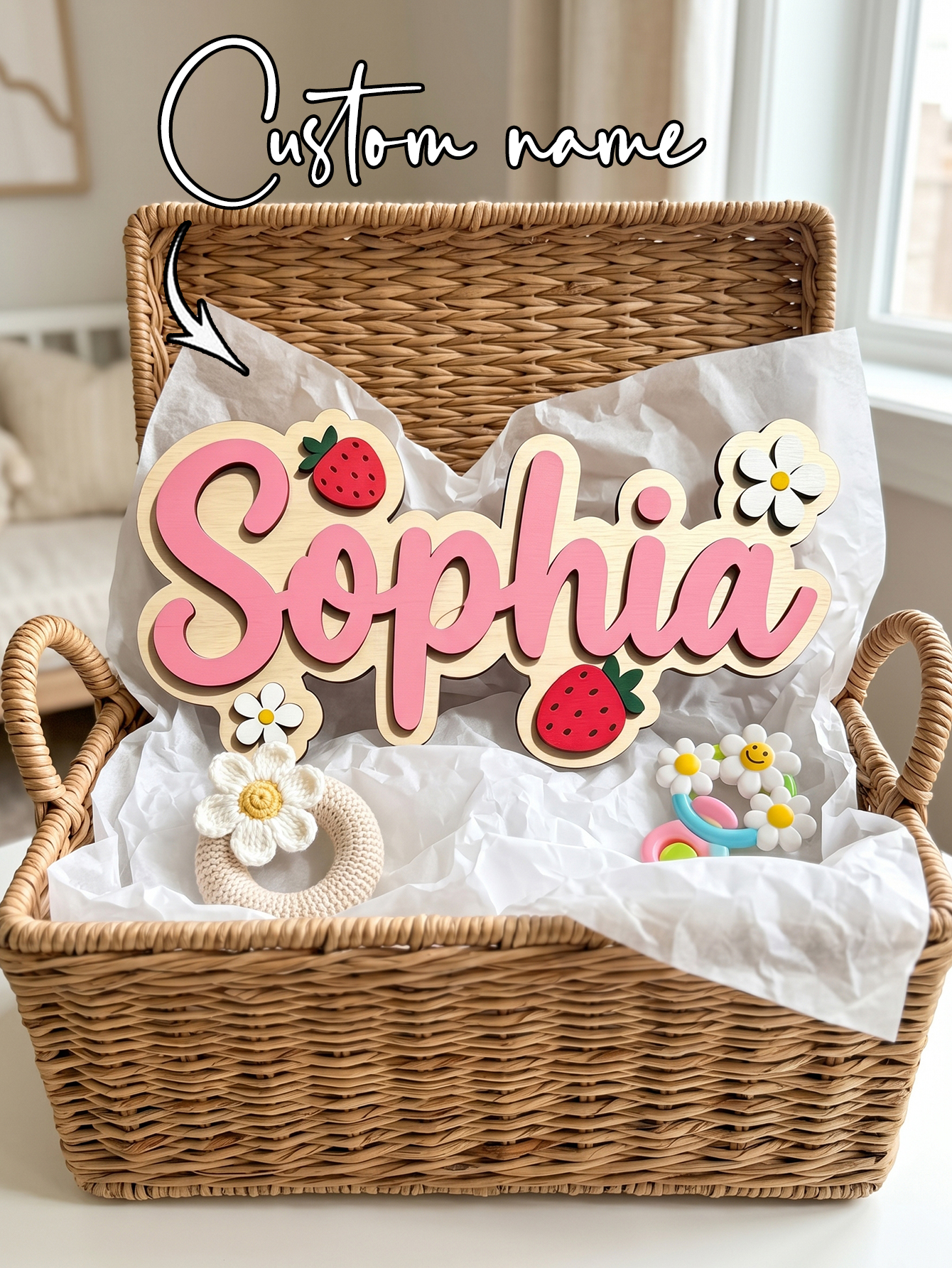 Custom Name Strawberry Daisy W - Baby Nursery Kids 리뷰 및 가격