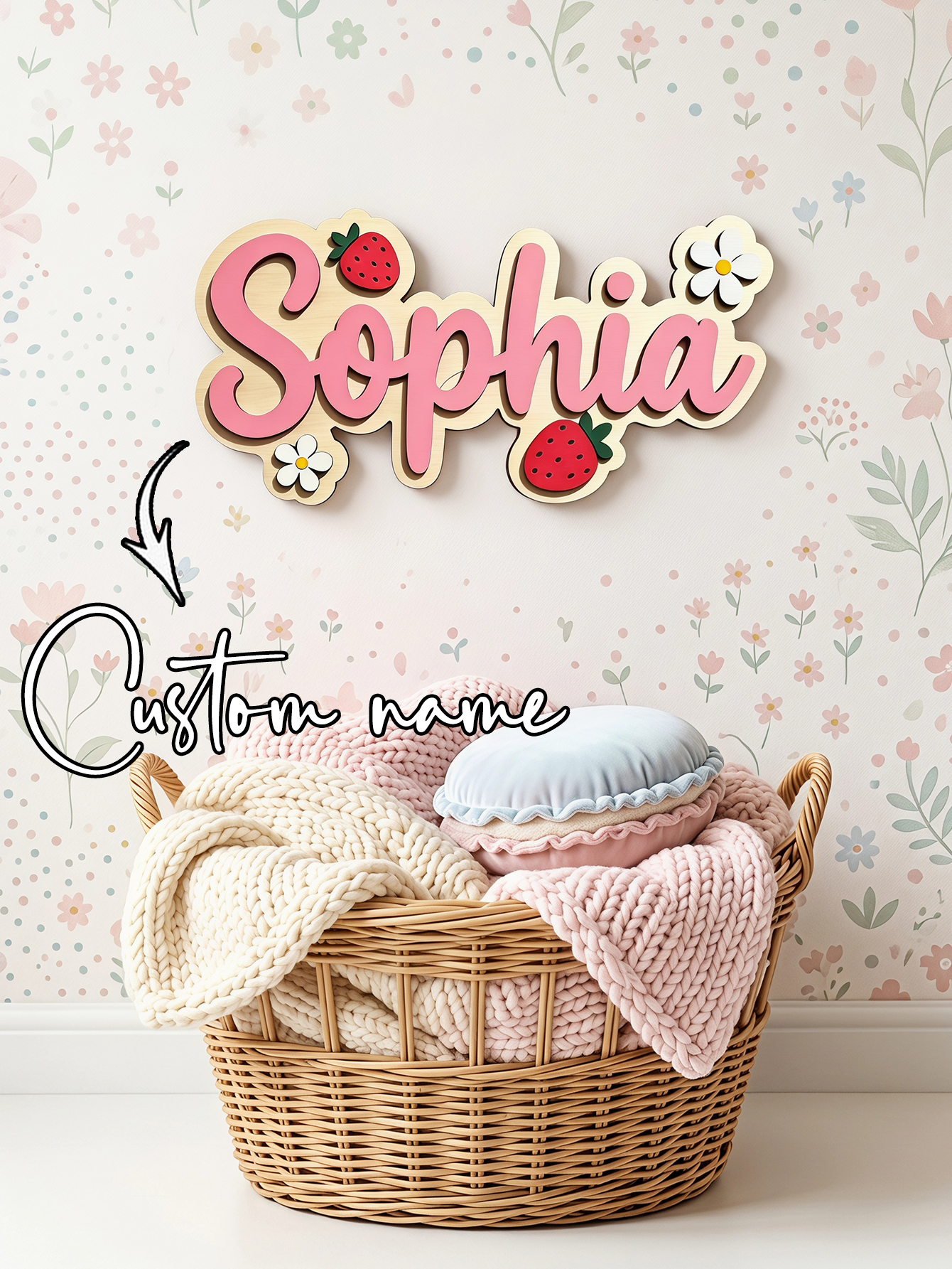 Custom Name Strawberry Daisy W - Baby Nursery Kids 리뷰 및 가격