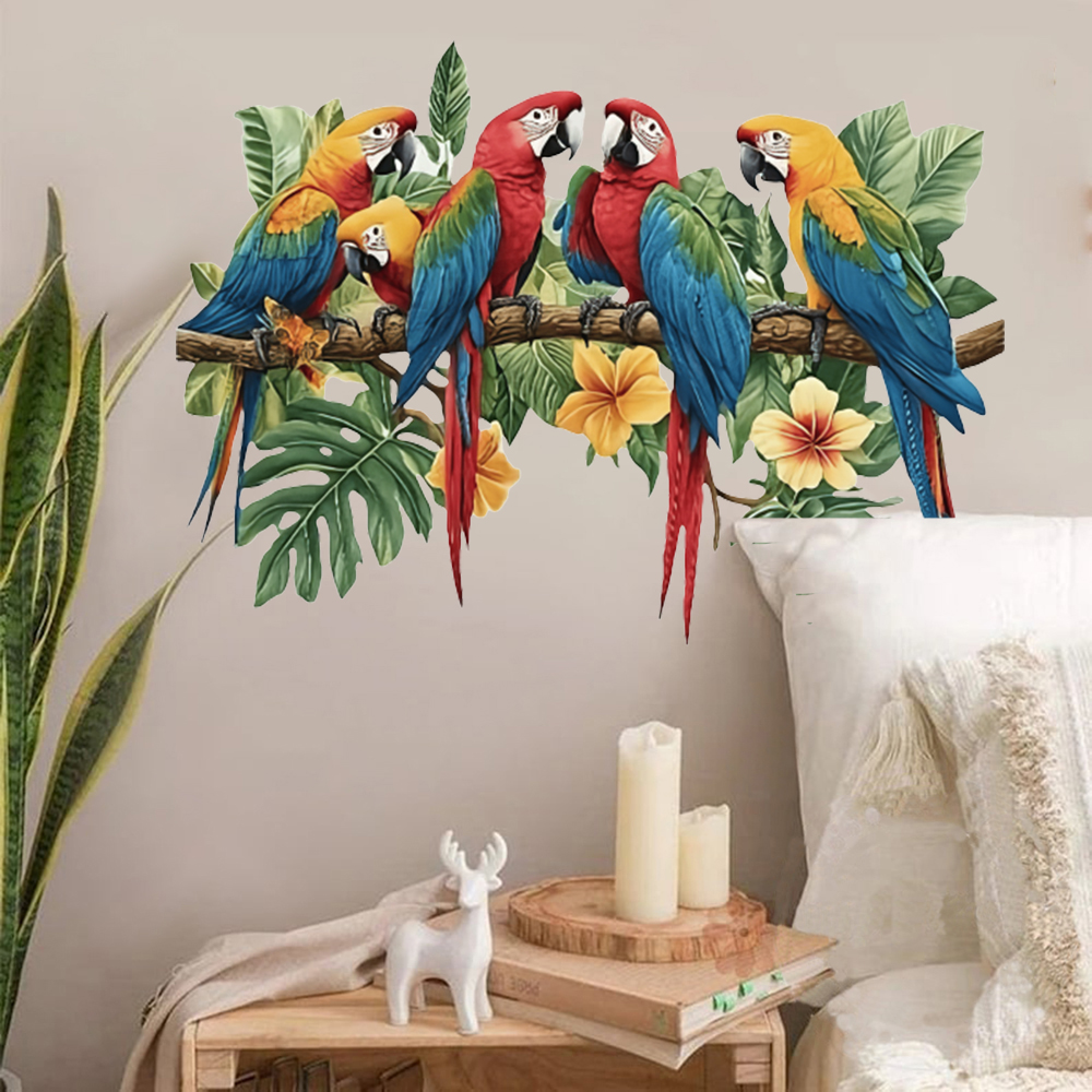 3Pcs Parrots on Branch Wall St - Baby Nursery Wall Mural 리뷰 및 가격