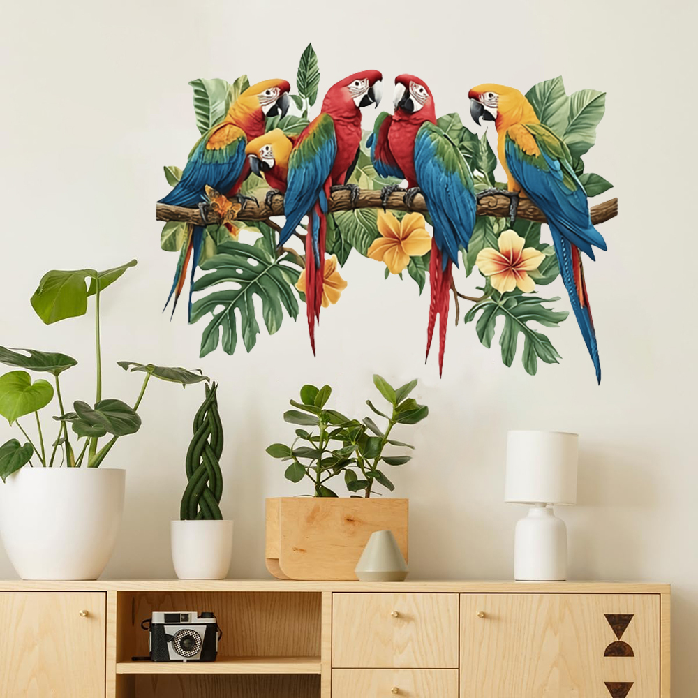 3Pcs Parrots on Branch Wall St - Baby Nursery Wall Mural 리뷰 및 가격