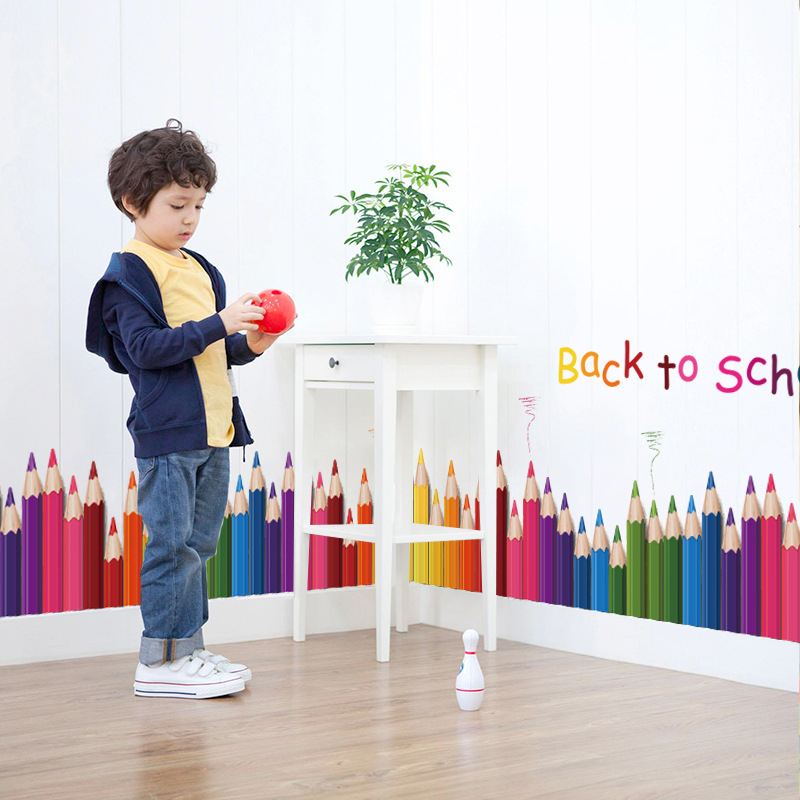 Cartoon Colour Pencil Baseboar - Baby Nursery Wall Mural 리뷰 및 가격