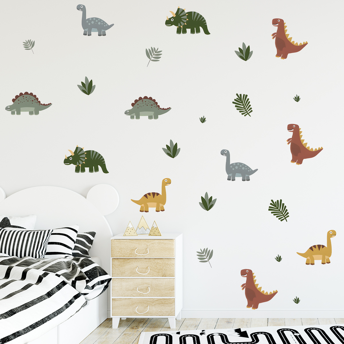 Cartoon Cute Dinosaur Leaf Ani - Baby Nursery Wall Mural 리뷰 및 가격