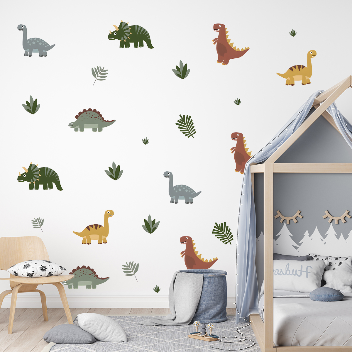 Cartoon Cute Dinosaur Leaf Ani - Baby Nursery Wall Mural 리뷰 및 가격