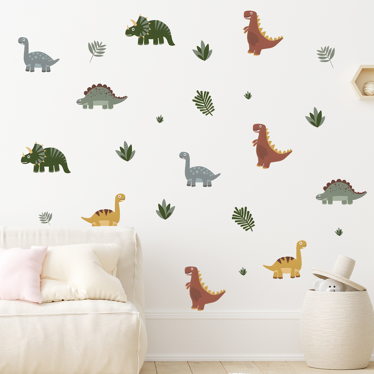 Cartoon Cute Dinosaur Leaf Ani - Baby Nursery Wall Mural 리뷰 및 가격