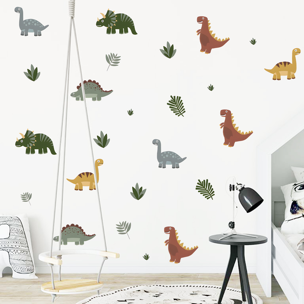 Cartoon Cute Dinosaur Leaf Ani - Baby Nursery Wall Mural 리뷰 및 가격