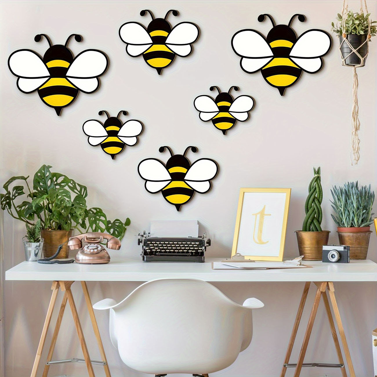 6Pcs Cute Bee Wooden Wall Stic - Baby Nursery Wall Mural 리뷰 및 가격