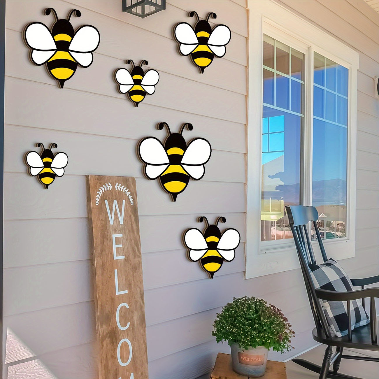 6Pcs Cute Bee Wooden Wall Stic - Baby Nursery Wall Mural 리뷰 및 가격