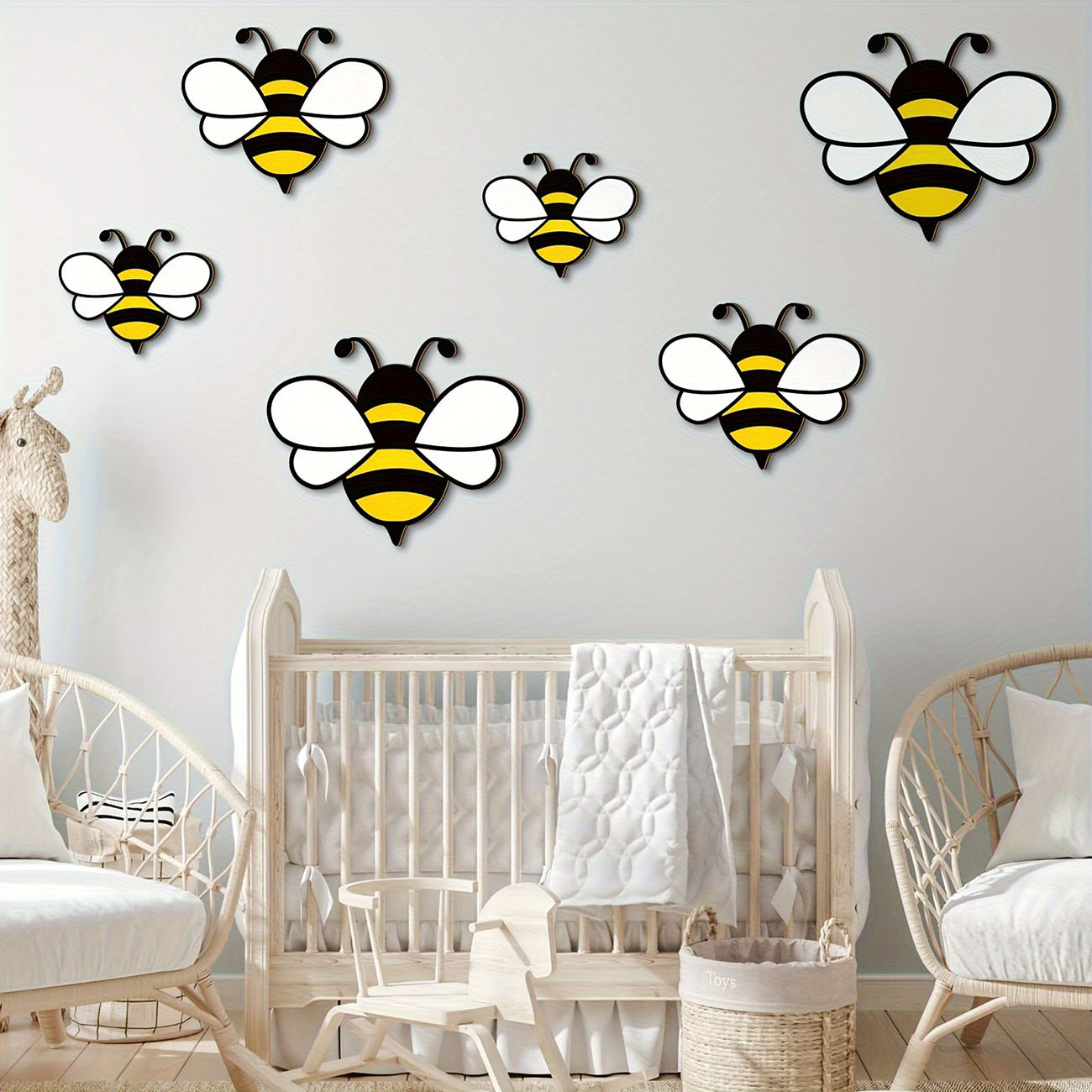 6Pcs Cute Bee Wooden Wall Stic - Baby Nursery Wall Mural 리뷰 및 가격