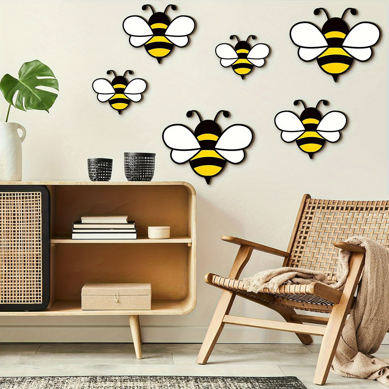 6Pcs Cute Bee Wooden Wall Stic - Baby Nursery Wall Mural 리뷰 및 가격