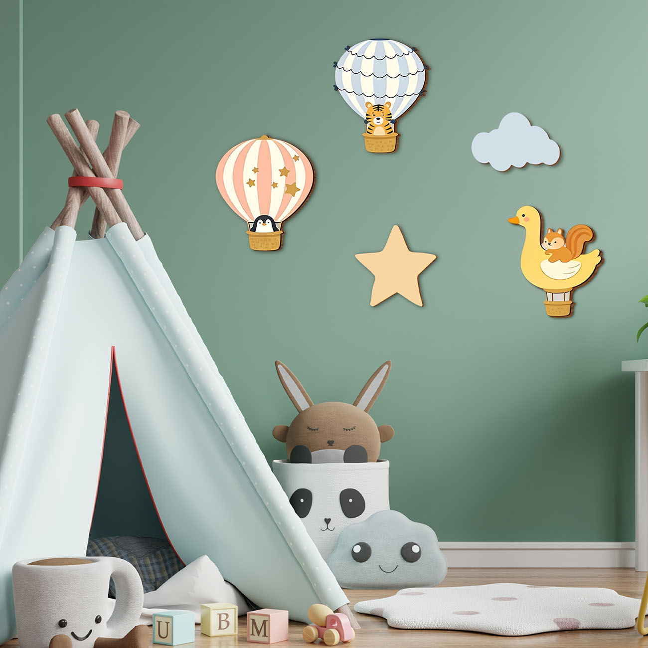 5Pcs Animal Hot Air Balloon Wo - Baby Nursery Wall Mural 리뷰 및 가격